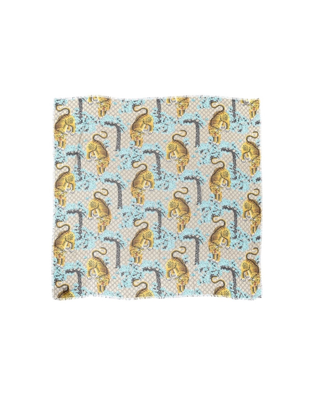 Gucci Silk GG Monogram Supreme Tiger Shawl Rope Sky Blue